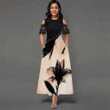 Women's Printed Lace Sleeve Long Patchwork Dress
