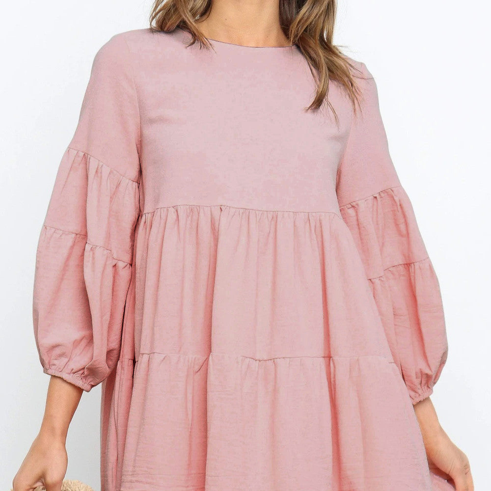 Long Sleeve Patchwork Loose Hem Dress
