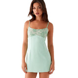 Womens Sequin Satin Patchwork Slip Dress