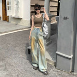 American Retro Mud Yellow Wide Leg Jeans