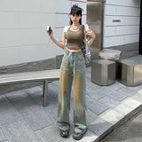 American Retro Mud Yellow Wide Leg Jeans
