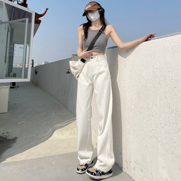 Loose Wide Leg White Jeans High Waist