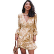 Long Sleeve Dress Women's Cross-border Deep V Sleeve Lace Patchwork Waist-slimming