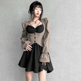 Women's Irregular French Retro Patchwork Long Sleeve Dress