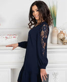 Round Neck Long Sleeve Hollow Lace Sleeve Slim Fit Patchwork Dress