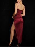 Women's Satin High Slit Pleated Slip Dress