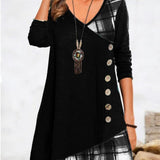 Casual Patchwork Long Sleeve Dress For Women