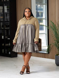 Patchwork Hooded Pullover Long Sleeve Dress