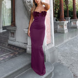 Purple Rose Sexy Chic Elegant Backless Satin Bodycon Slip Dress For Women