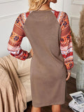 Patchwork Long Sleeve Casual Dress Warm Color