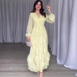 Mesh Patchwork Ruffled Long Sleeve Elegant Dress