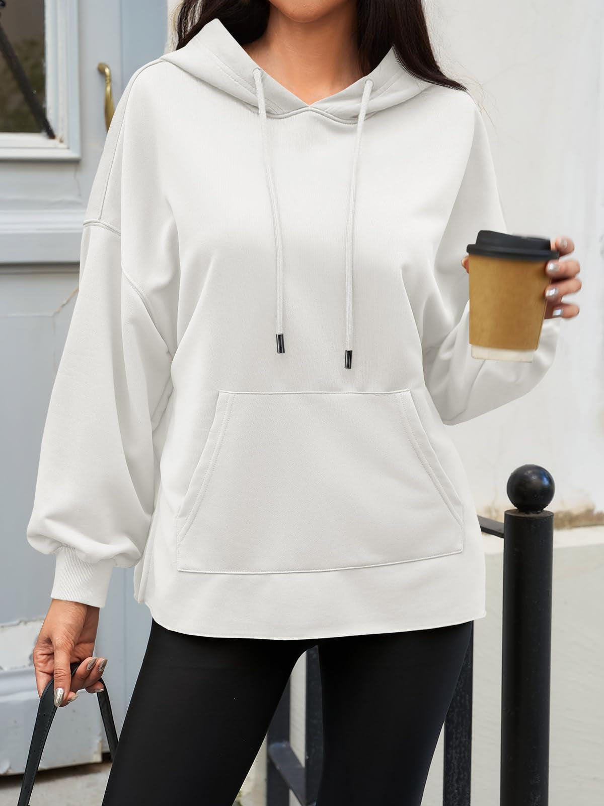 Fisoew Women's Hoodies Oversized Sweatshirts Casual Long Sleeve Side Slit Pullover Tops Fall Winter Outfits With Pocket