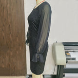 Long Sleeve Chiffon Patchwork Sequin Dress