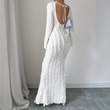 Fashionable Round-Neck Lace-Patchwork Long-Sleeve Dress