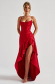 Women's Backless Ruffles Irregular Dress Summer Fashion Evening Party Club Split Suspender Maxi Dresses Clothing