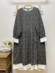 Women's Loose Casual Patchwork Fake Two-piece Long Sleeve Floral Dress
