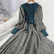 Women's Long Sleeve Retro Patchwork Floral Knitted Dress