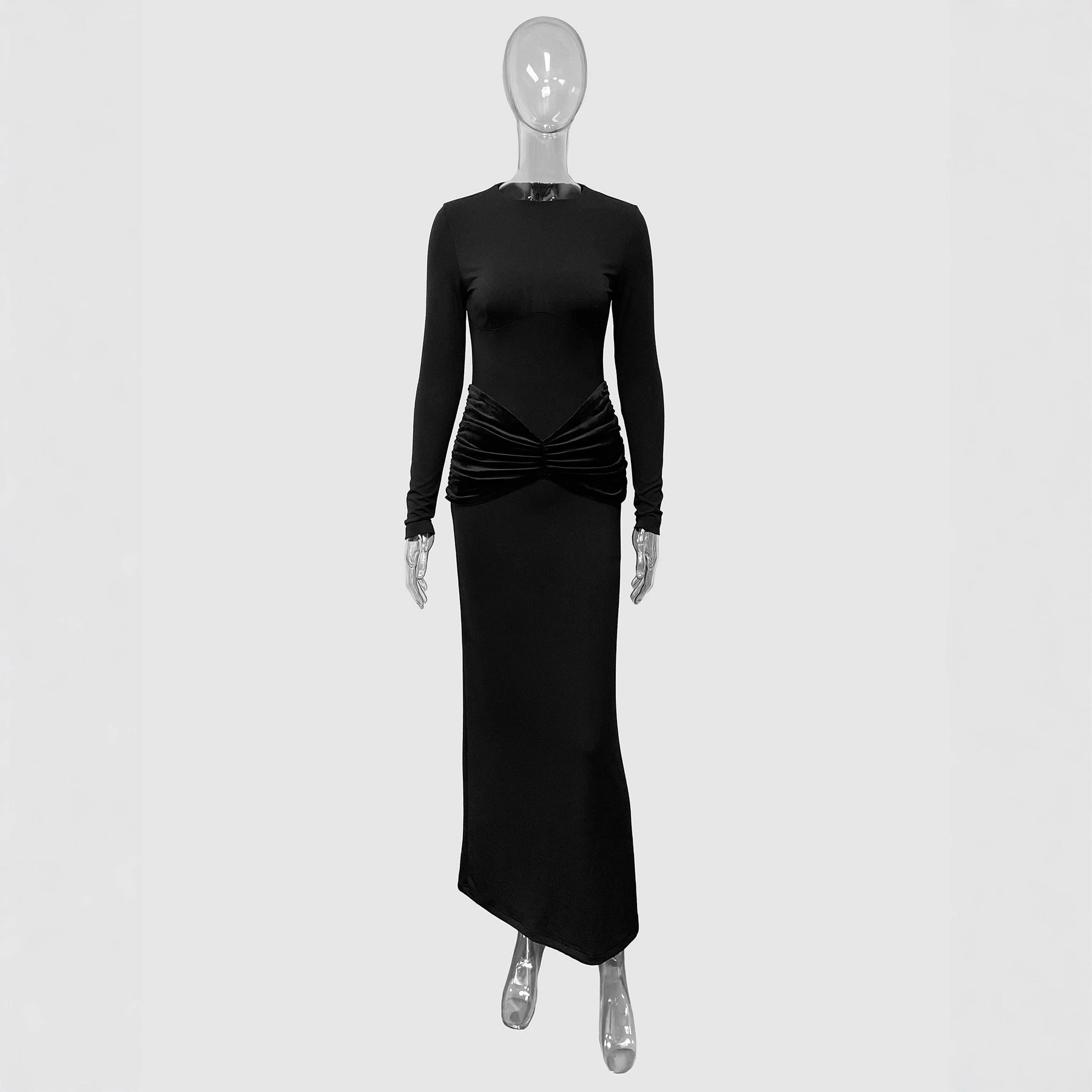 Womens Elegant Long Sleeve Knot Details Patchwork Bodycon Dress
