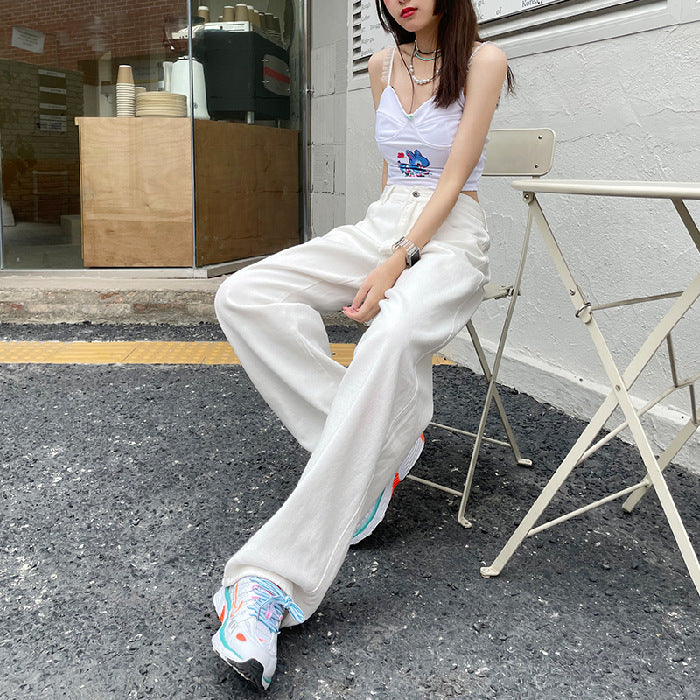 Loose Wide Leg White Jeans High Waist