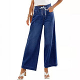 Women's Elastic Drawstring Wide Leg Straight Jeans