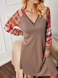 Patchwork Long Sleeve Casual Dress Warm Color